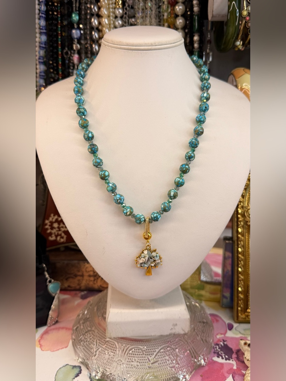 Stunning Artisan Made Turquoise Dye Howlite with Vintage Pendant